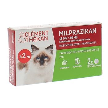 Milprazikan 16 mg / 40 mg Filmtabletten für Katzen Clément Thékan - Packung mit 2 Tabletten