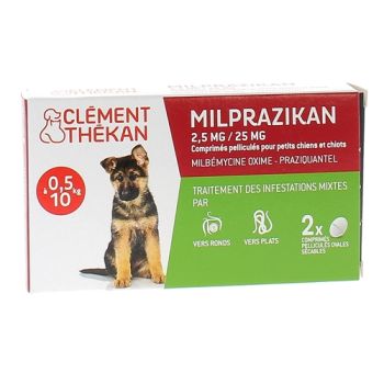 Milprazikan 2,5 mg / 25 mg Filmtabletten für kleine Hunde Clément Thékan - Packung mit 2 Filmtabletten