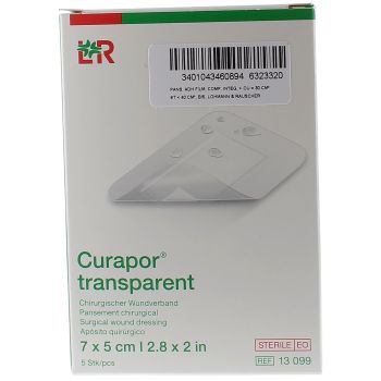 Curapor transparent steril Velpeau Lohmann & Rauscher - 5 Pflaster von 7 x 5 cm