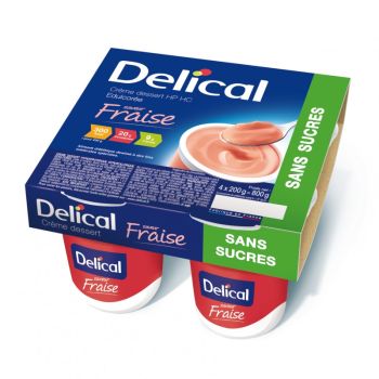 Delical Dessertcreme ohne Zucker Erdbeere - 4 Becher à 200g