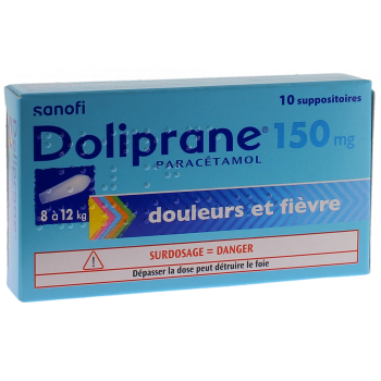 Doliprane 150mg Zäpfchen zum Teilen - Packung mit 10 Zäpfchen