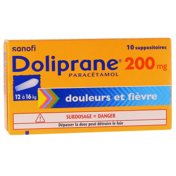 Doliprane 200mg Zäpfchen zum Teilen - Packung mit 10 Zäpfchen