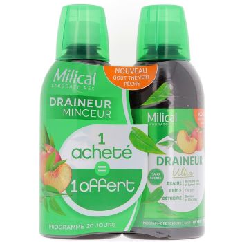 Pfirsich-Diät-Drainage Milical - 2er-Pack 500 ml Flaschen