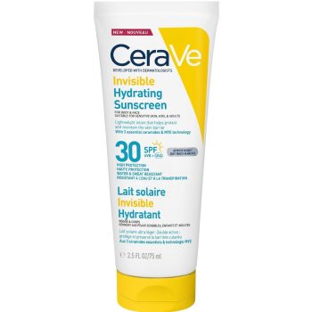 Unsichtbare feuchtigkeitsspendende Sonnenmilch SPF30+ hoher Schutz f&uuml;r Gesicht und K&ouml;rper CeraVe - 75ml Tube