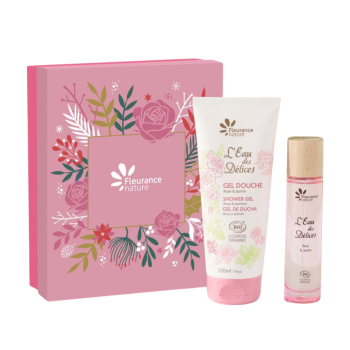 Geschenkset Wasser der Köstlichkeiten Rose & Jasmin Bio Fleurance Natur - Set mit 2 Produkten