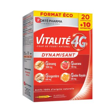 Vitalität 4G belebend Forté Pharma - Packung mit 30 Ampullen