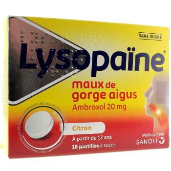 Lysopaïne ohne Zucker Halsschmerzen Zitrone 20 mg - Packung mit 18 Tabletten