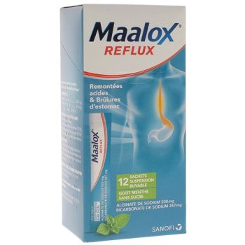 Maalox Reflux Suspension zum Trinken in Beuteln - Packung mit 12 Beuteln