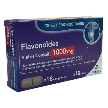Flavonoide 1000mg Hämorrhoidenkrise Viatris - Packung mit 18 Tabletten