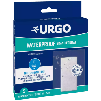 Wasserdichte sterile Pflaster in Großformat Urgo - Packung mit 5 Pflastern 10x7cm