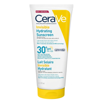 Unsichtbare feuchtigkeitsspendende Sonnenmilch SPF30+ hoher Schutz f&uuml;r Gesicht und K&ouml;rper CeraVe - Tube mit 177 ml