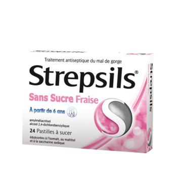 Strepsils Erdbeere zuckerfrei Lutschtabletten - Packung mit 24 Tabletten