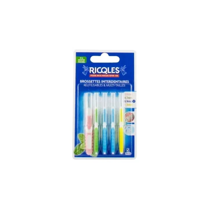 Interdentalbürsten in verschiedenen Größen mit Pfefferminzgeschmack Ricqles - Set mit 5 Bürsten