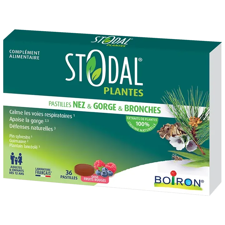 Stodal Pflanzen Pastillen Nase Hals Bronchien Geschmack rote Früchte Boiron - Packung mit 36 Pastillen