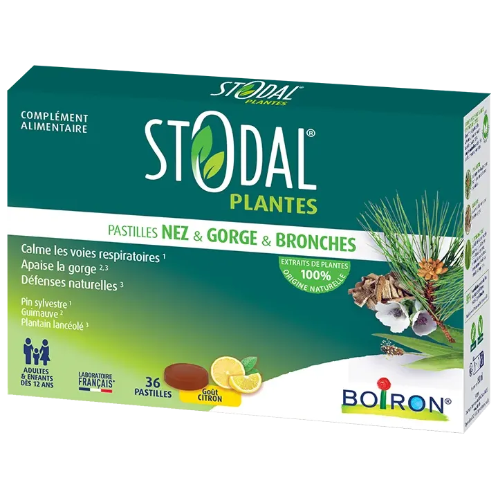 Stodal Pflanzenpastillen Nase Hals Bronchien Zitronengeschmack Boiron - Packung mit 36 Pastillen