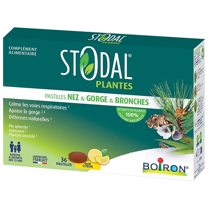 Stodal Pflanzenpastillen Nase Hals Bronchien Zitronengeschmack Boiron - Packung mit 36 Pastillen