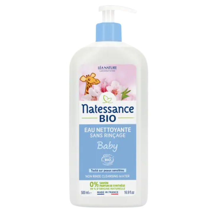 Reinigendes Wasser ohne Abspülen Baby Bio Natessance - Pumpflasche 500ml