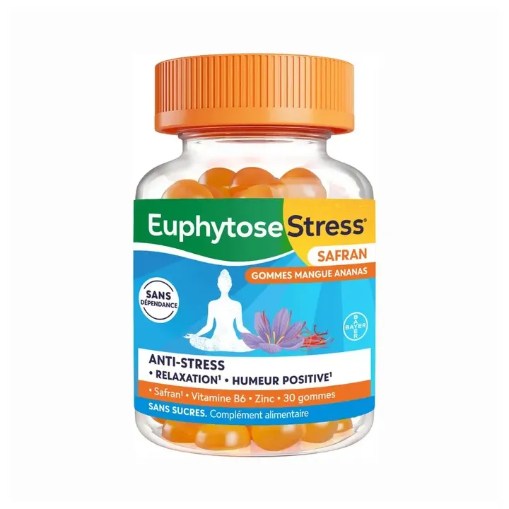 Euphytose Stress Safran Gummis Mango Ananas Bayer - Dose von 30 Gummis
