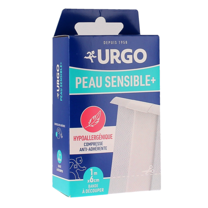 Wundpflaster für empfindliche Haut + hypoallergen Urgo - Box mit einem 1m x 6cm zuschneidbaren Streifen