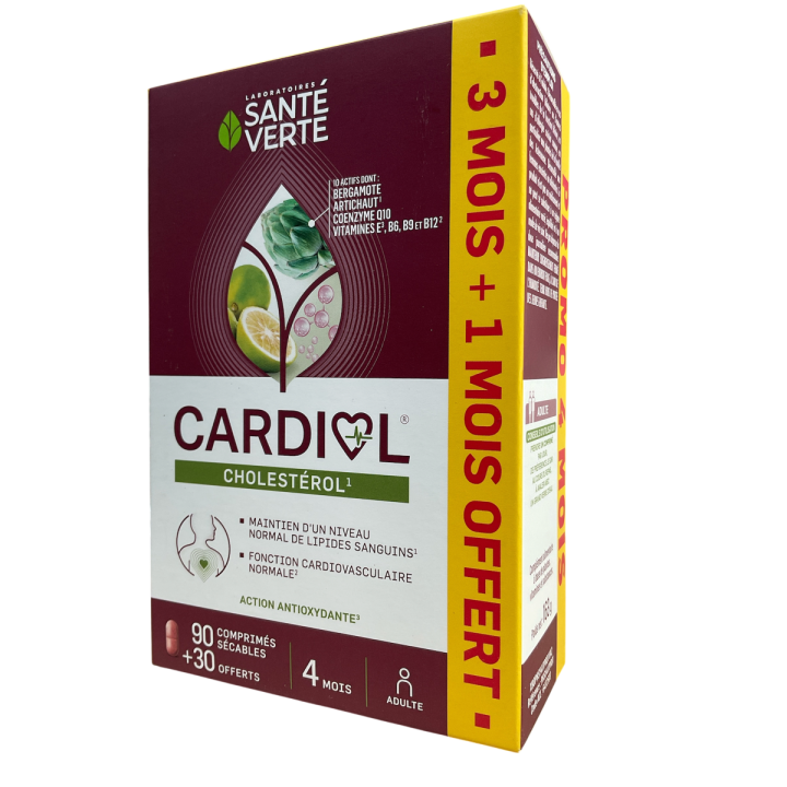 Cardiol Cholesterin Gesundheit Grün - Packung mit 90 Kapseln, davon 1 Monat geschenkt