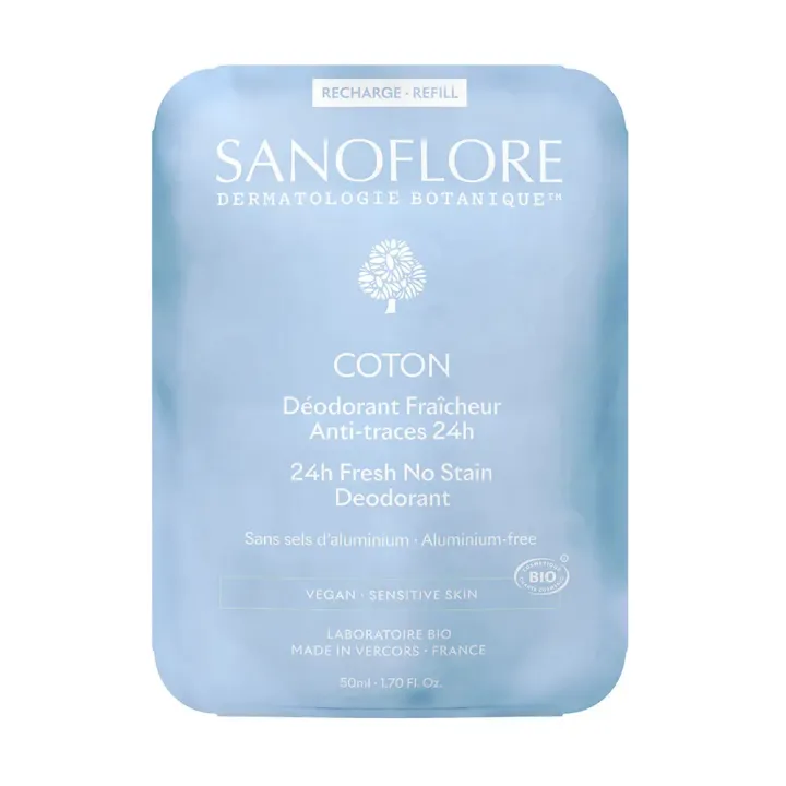 Deodorant Baumwolle Frische Anti-Spuren 48h bio Sanoflore - Nachfüllung 50 ml