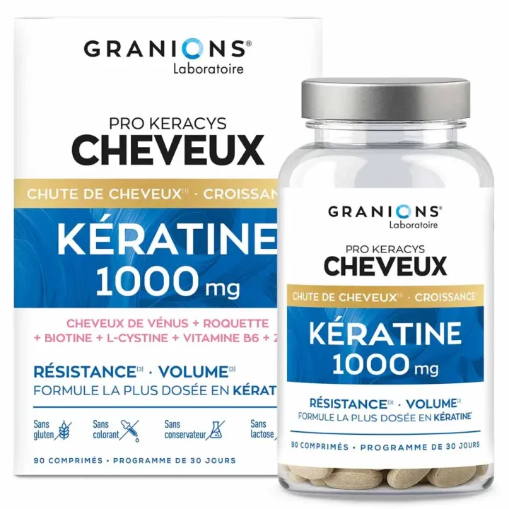 Pro Keracys Haare Keratin 1000mg Granions - Packung mit 90 Tabletten (30-Tage-Programm)