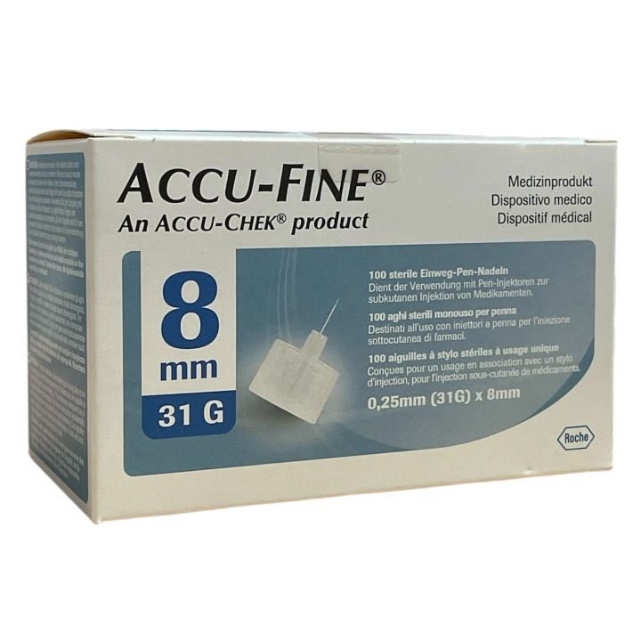 Accu-Fine sterile Einweg-Stiftnadeln 8mm 31G Accu-Chek - Packung mit 100 Nadeln