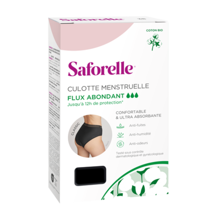 Menstruationsunterhose für starke Periode Größe 38 Saforelle - 1 schwarze Baumwollunterhose