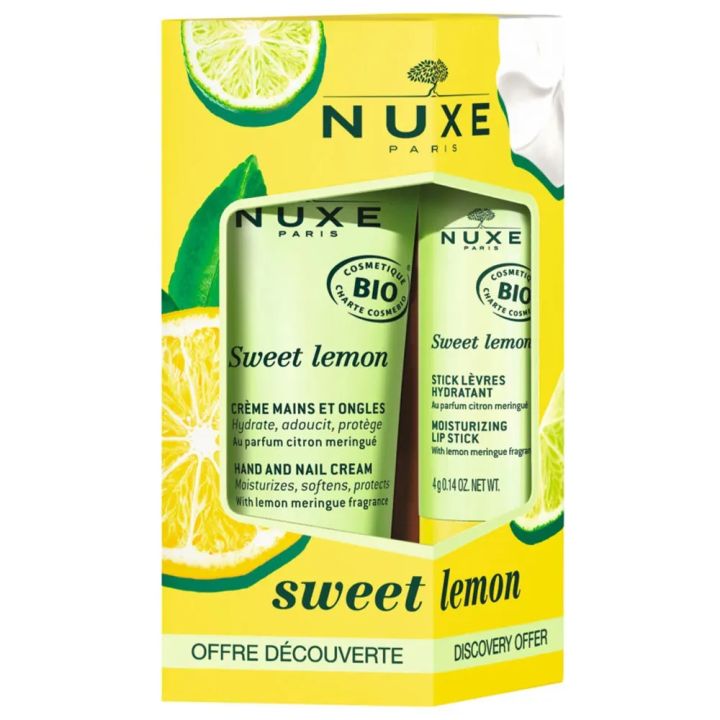 Sweet Lemon Bio-Hand- und Nagelcreme + Bio-Balsam für die Lippen von Nuxe