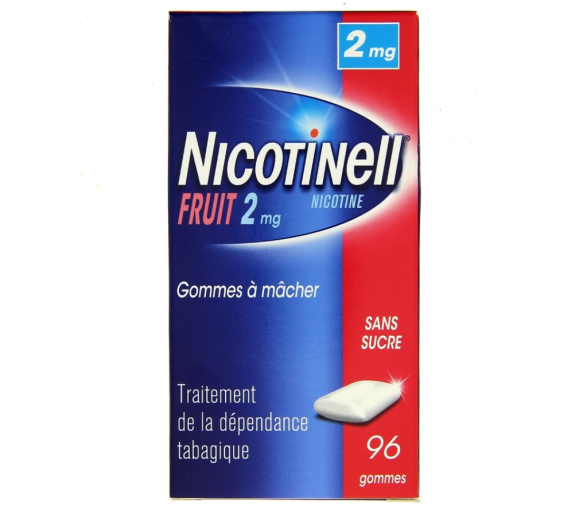Nicotinell Frucht 2mg zuckerfreie Kaugummis - Packung mit 96 Kaugummis