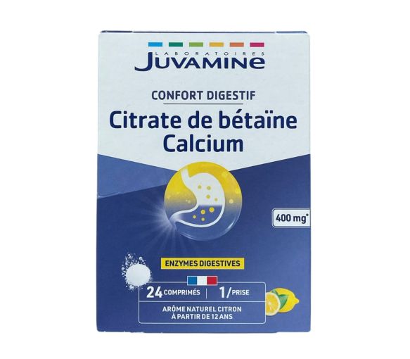 Verdauungskomfort Betainglycin Calcium Zitronenaroma Juvamine - Packung mit 24 Brausetabletten - image 1