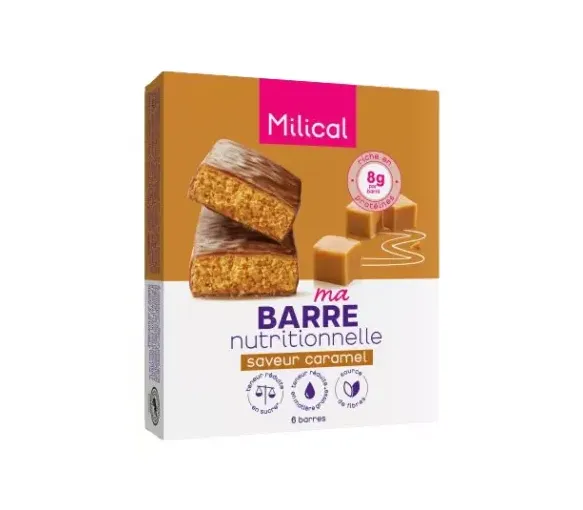 Milical Proteinriegel mit Karamellgeschmack - Packung mit 6 Riegeln