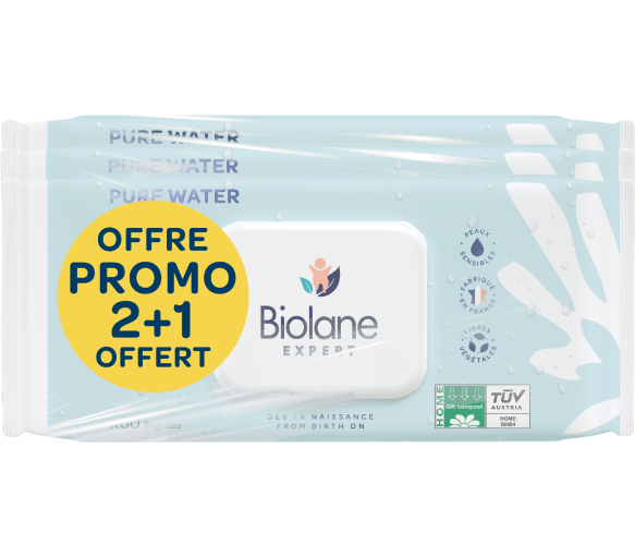 Reinigungstücher Pure Water Biolane - Packung mit 3 x 60 Tüchern - image 1