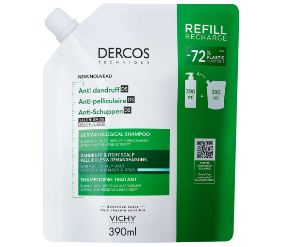 Dercos Anti-Schuppen Shampoo für fettiges Haar Vichy - Eco-Nachfüllung von 390 ml