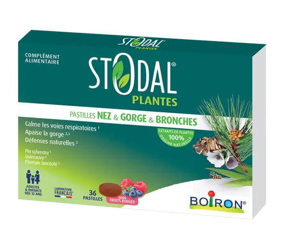Stodal Pflanzen Pastillen Nase Hals Bronchien Geschmack rote Früchte Boiron - Packung mit 36 Pastillen