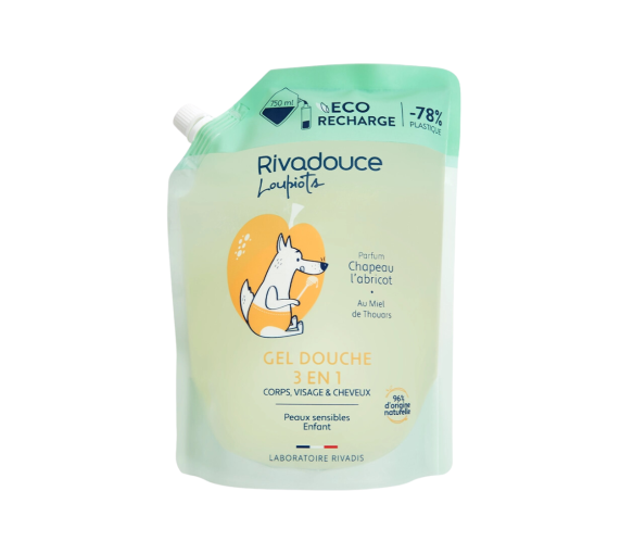 Duschgel 3 in 1 Chapeau l'Abricot Rivadouce Loupiots - Öko-Nachfüllpackung von 750 ml