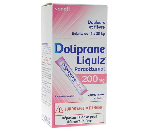 Doliprane Liquiz 200 mg ohne Zucker - Packung mit 12 Beuteln - image 1