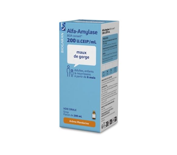 Alfa-Amylase Sirup Halsschmerzen Mandarinenaroma Biogaran - Flasche mit 200ml