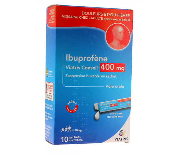 Ibuprofen 400mg Erdbeergeschmack Viatris - Packung mit 10 Beuteln zu 10ml - image 1