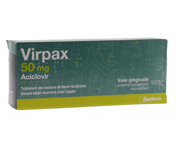 Virpax 50mg Aciclovir - Packung mit 1 buccogingivalem Tablette - image 1