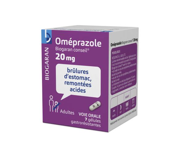 Omeprazol 20mg magensaftresistente Kapseln Biogaran - Packung mit 7 Kapseln