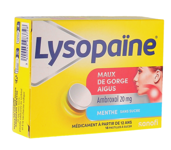 Lysopaïne ohne Zucker akute Halsschmerzen Minze 20mg - Packung mit 18 Lutschtabletten - image 1