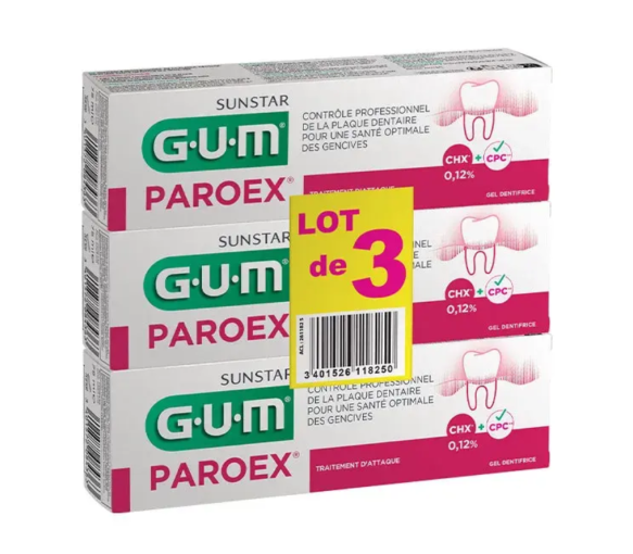 Paroex Zahnpasta zur Bekämpfung von Zahnbelag - 2 Tuben à 75ml + 1 gratis