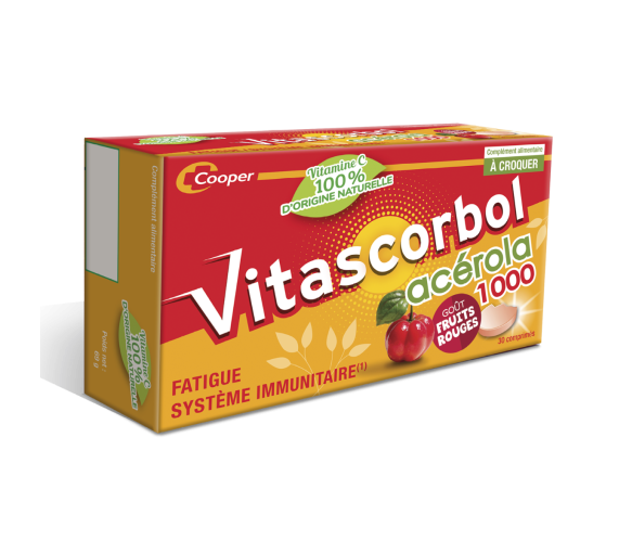 Vitascorbol Acerola 1000 Geschmack rote Früchte - Packung mit 30 Kautabletten - image 1