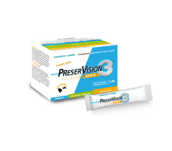 PreserVision 3 Nahrungsergänzungsmittel für die Augen Bausch Lomb - Packung mit 30 Sticks