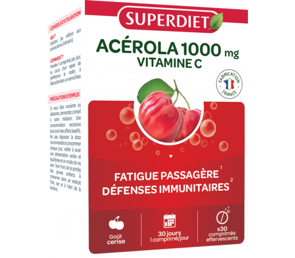 Acerola 1000mg + Vitamin C Superdiet - Packung mit 30 Brausetabletten - image 1