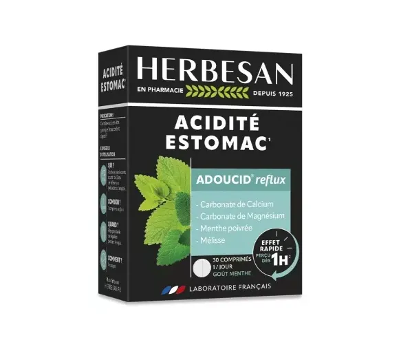 Adoucid Reflux Säure Magen Geschmack Minze Herbesan - Packung mit 30 Kautabletten - image 1