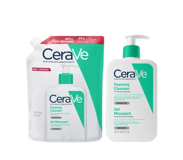 CeraVe Schaum-Gel für das Gesicht - eine Pumpflasche mit 473 ml und eine Nachfüllpackung mit 473 ml Sonderangebot - image 1