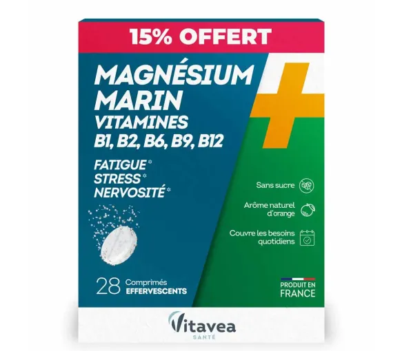 Meeresmagnesium + Vitamine B1 B2 B6 B9 B12 Vitavea - Packung mit 28 Brausetabletten Sonderangebot