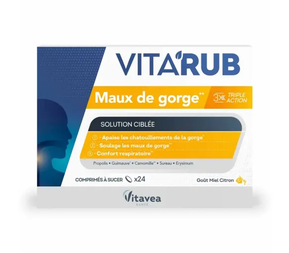 Vita'Rub Halsgeschmack Honig Zitrone Vitavea Gesundheit - Packung mit 24 Lutschtabletten